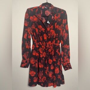 The Kooples Red and Black Floral Mini Dress